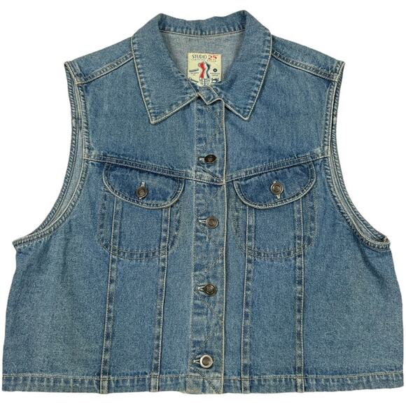 Studio 25 Denim Vest Vintage 90s Y2K Light Wash Sleeveless Jean Jacket Juniors L - Picture 1 of 9